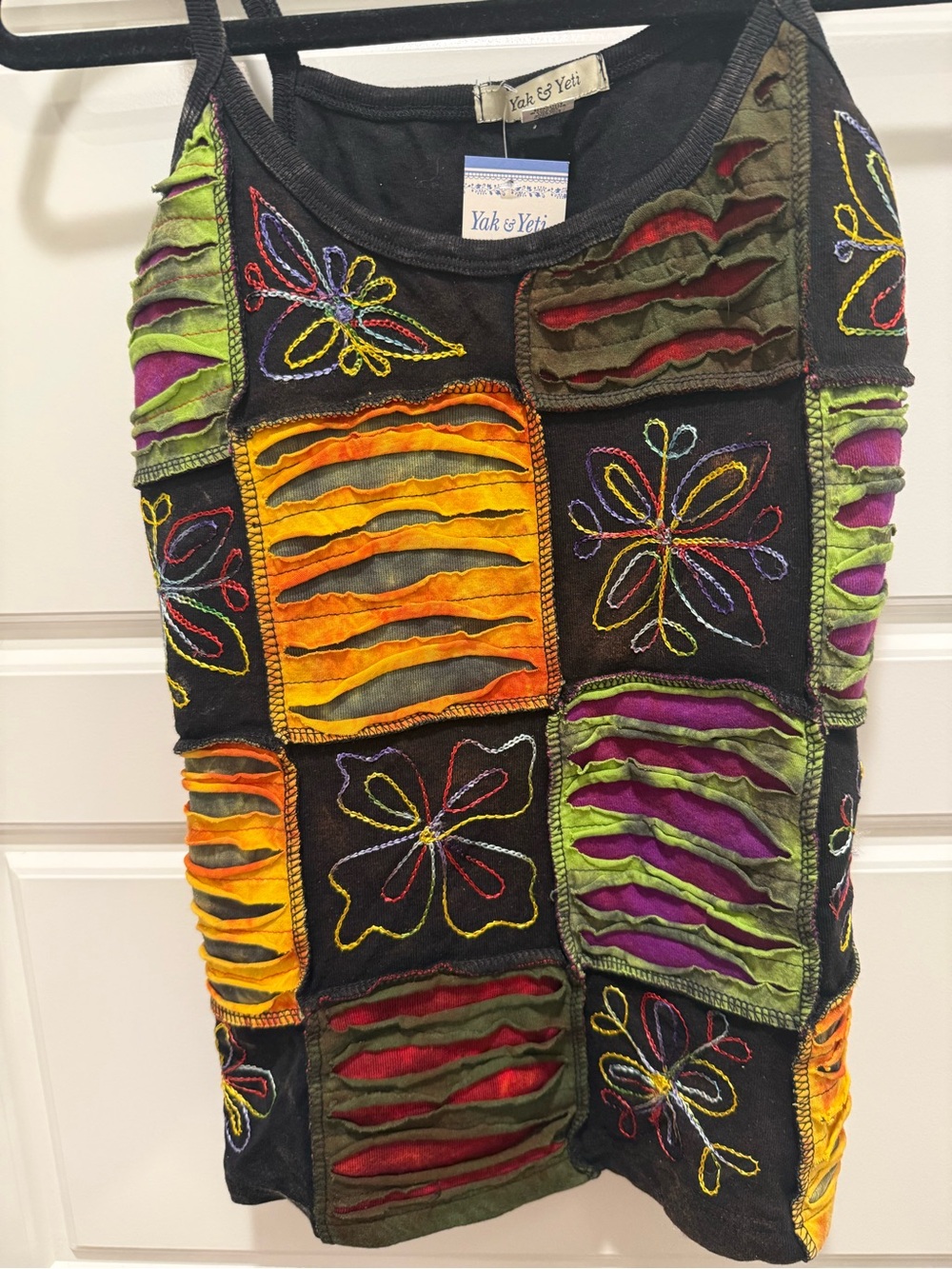 NWT Yak & Yeti Boho Patchwork Razor-Cut Embroidered Tank Top